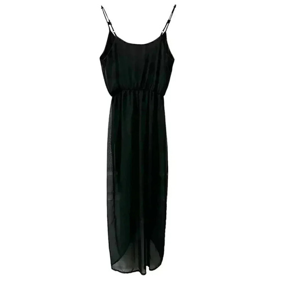 Smart Set Midi Maxi Dress Black Sheer Flowy High Low Wrap Front Asymmetric XS - Picture 3 of 16
